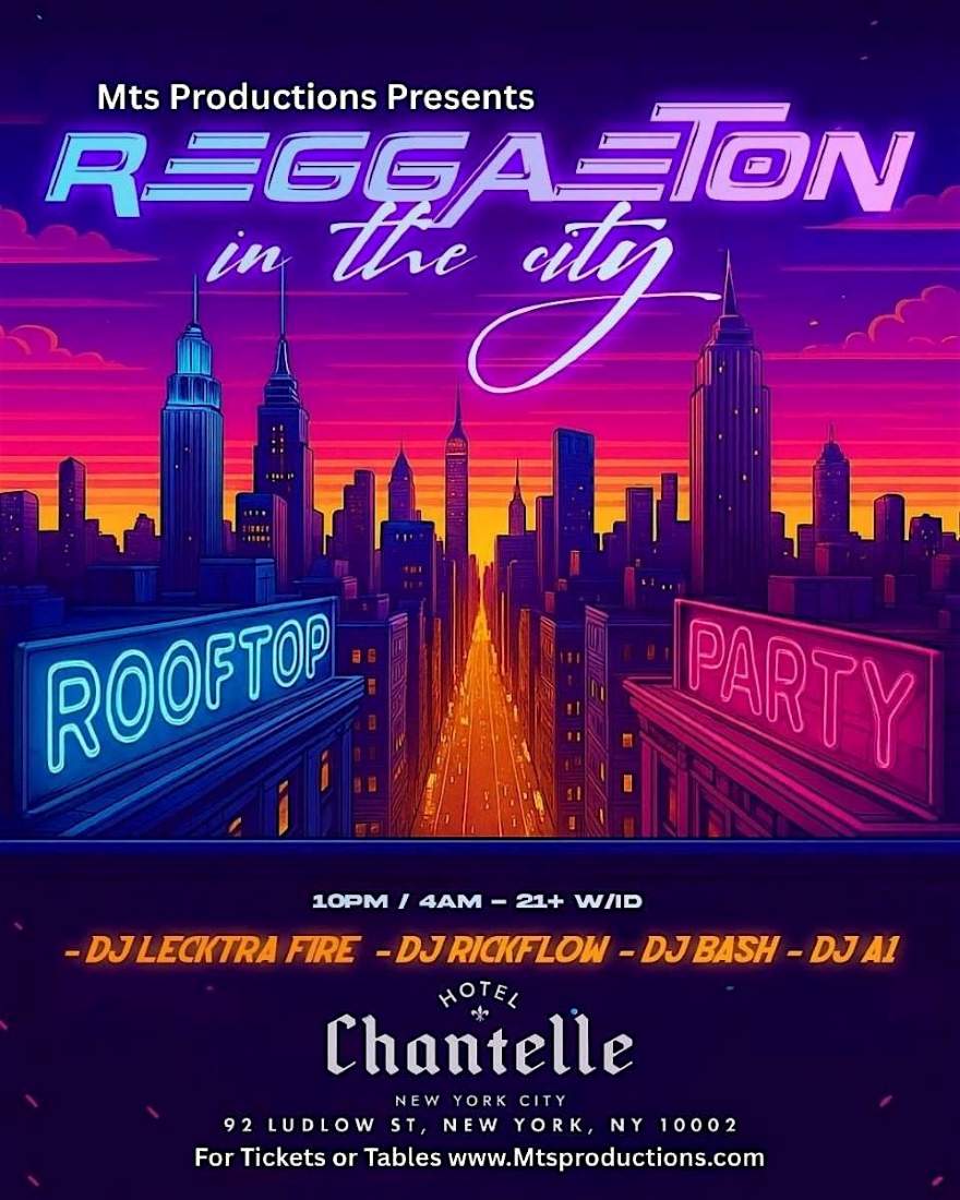 Buy tickets for Reggaeton in the City Rooftop Party at Hotel Chantelle - Saturday, Dec 13th Reggaeton in the City Rooftop Party at Hotel Chantelle - Saturday, Dec 13th