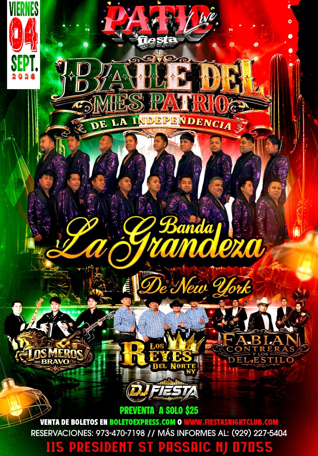 BANDA LA GRANDEZA , LOS MEROS BRAVO, LOS REYES DEL NORTE, FABIAN CONTRERAS DEL ESTILO Y DJ FIESTA